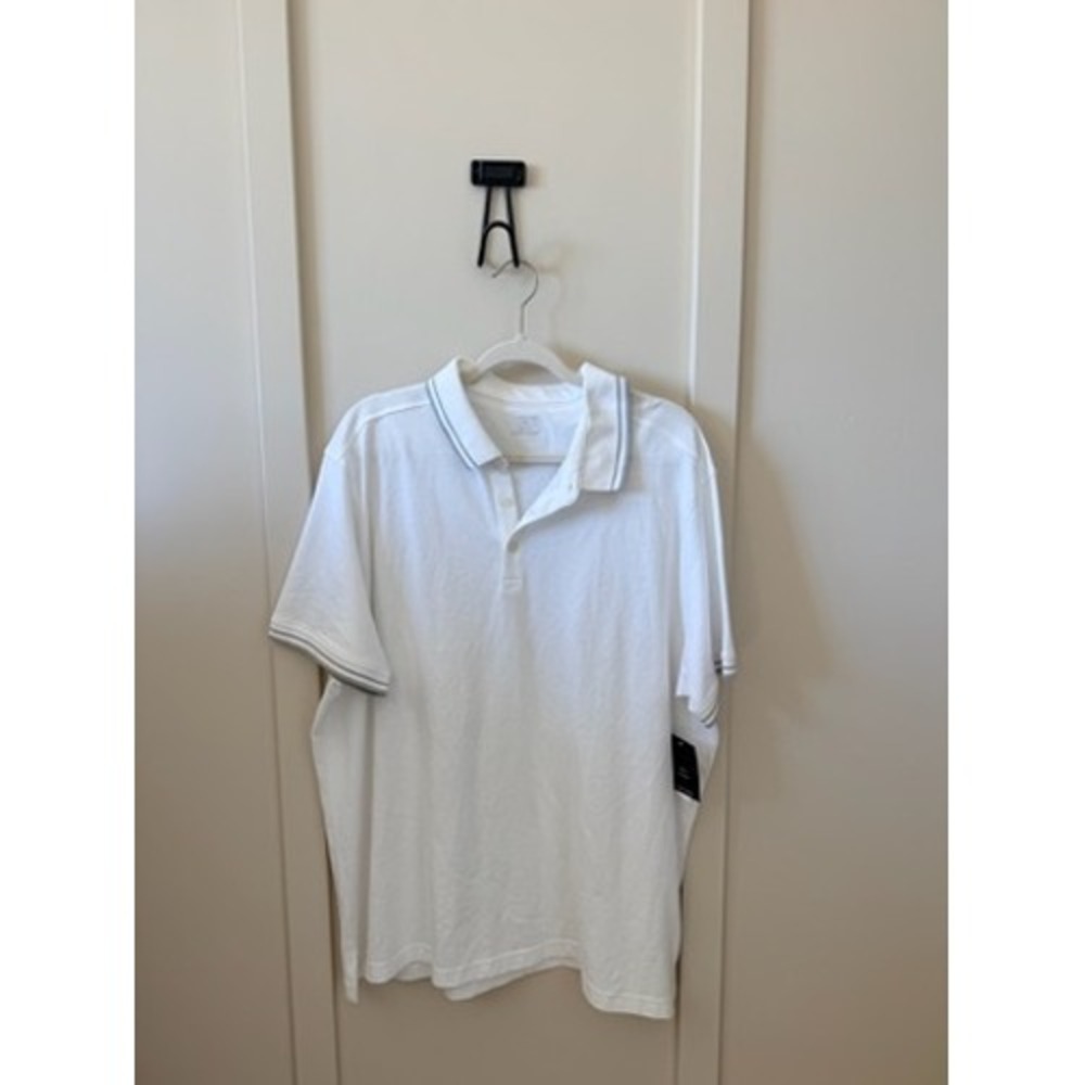 14th&Union Mens XXL White Coolmax Cotton Blend Short Sleeve Polo Shirt Grey Trim